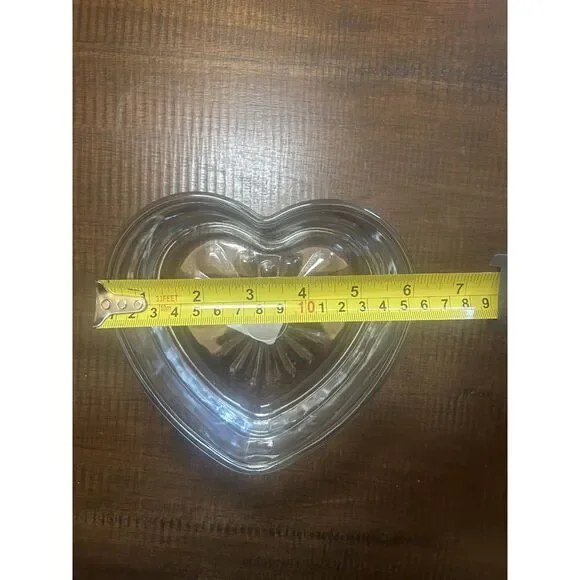 Vintage Libbey Glass Heart Bowl 6” Clear Pressed Candy Dish Sunburst Bottom - Picture 4 of 7